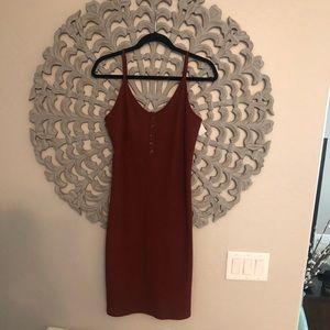 Ribbed Henley Midi Dress - Rust - NWT